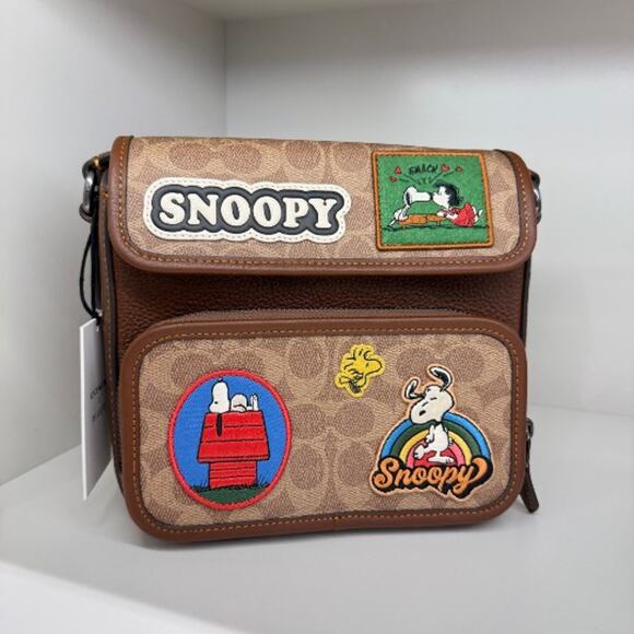 Coach X Peanuts Sullivan Flap Crossbody Bag Signature Canvas With Patches CBI41 - Picture 1 of 10